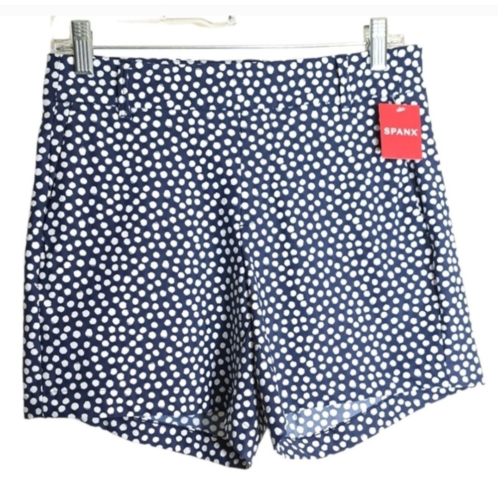 Spanx Women's Sunshine Shorts 6" S/P Navy Blue Painted Polka Dots Summer Pull-On
